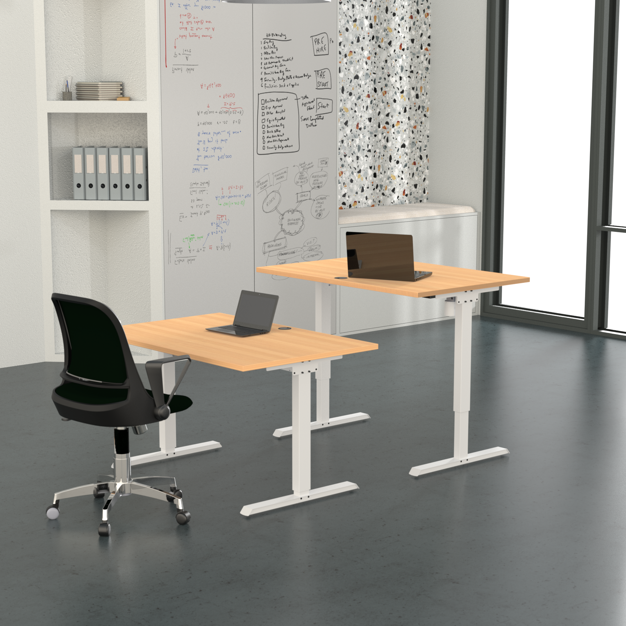 Schreibtisch steh/sitz | 160x80 cm | Buche mit weißem Gestell