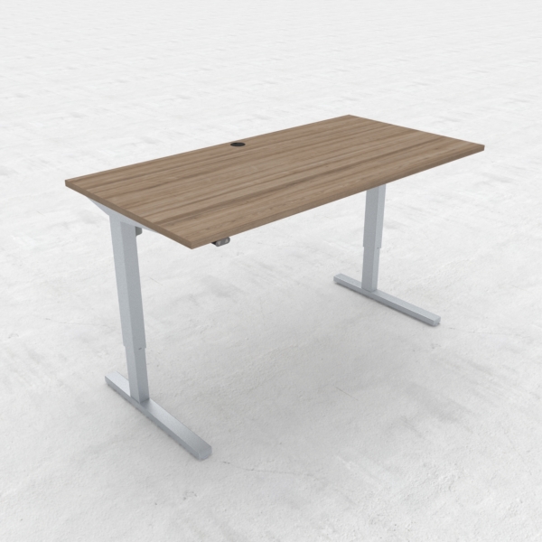 Schreibtisch steh/sitz | 160x80 cm | Nussbaum mit grauem Gestell