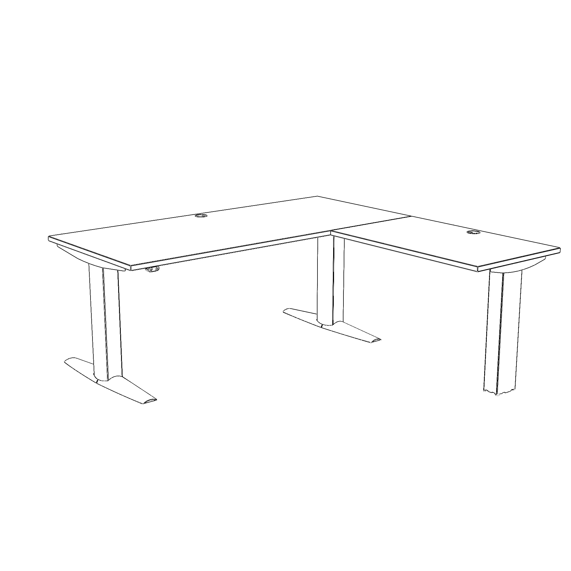 Schreibtisch steh/sitz | 180x180 cm | Buche mit silbernem Gestell