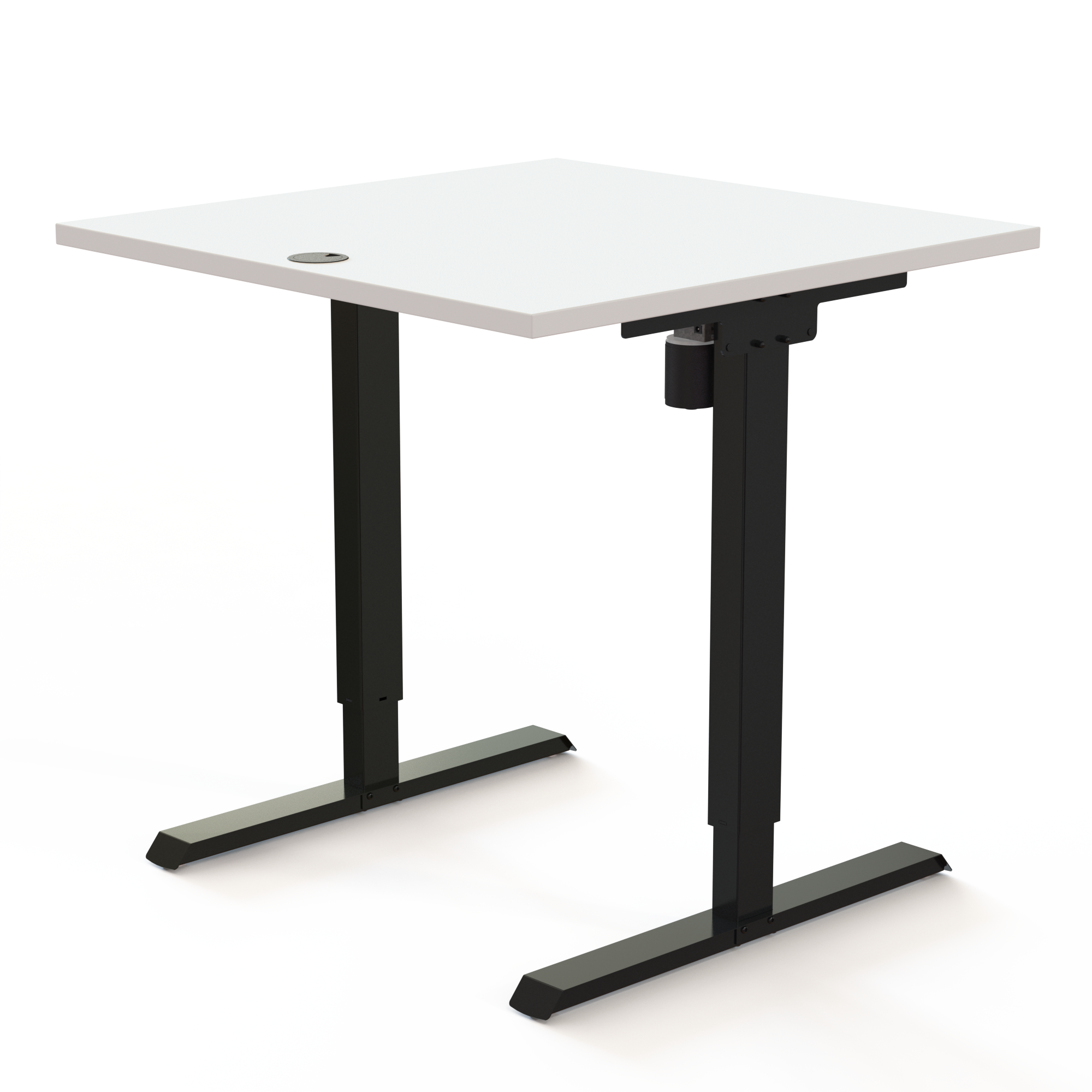 Schreibtisch steh/sitz | 80x80 cm | Weiß mit schwarzem Gestell