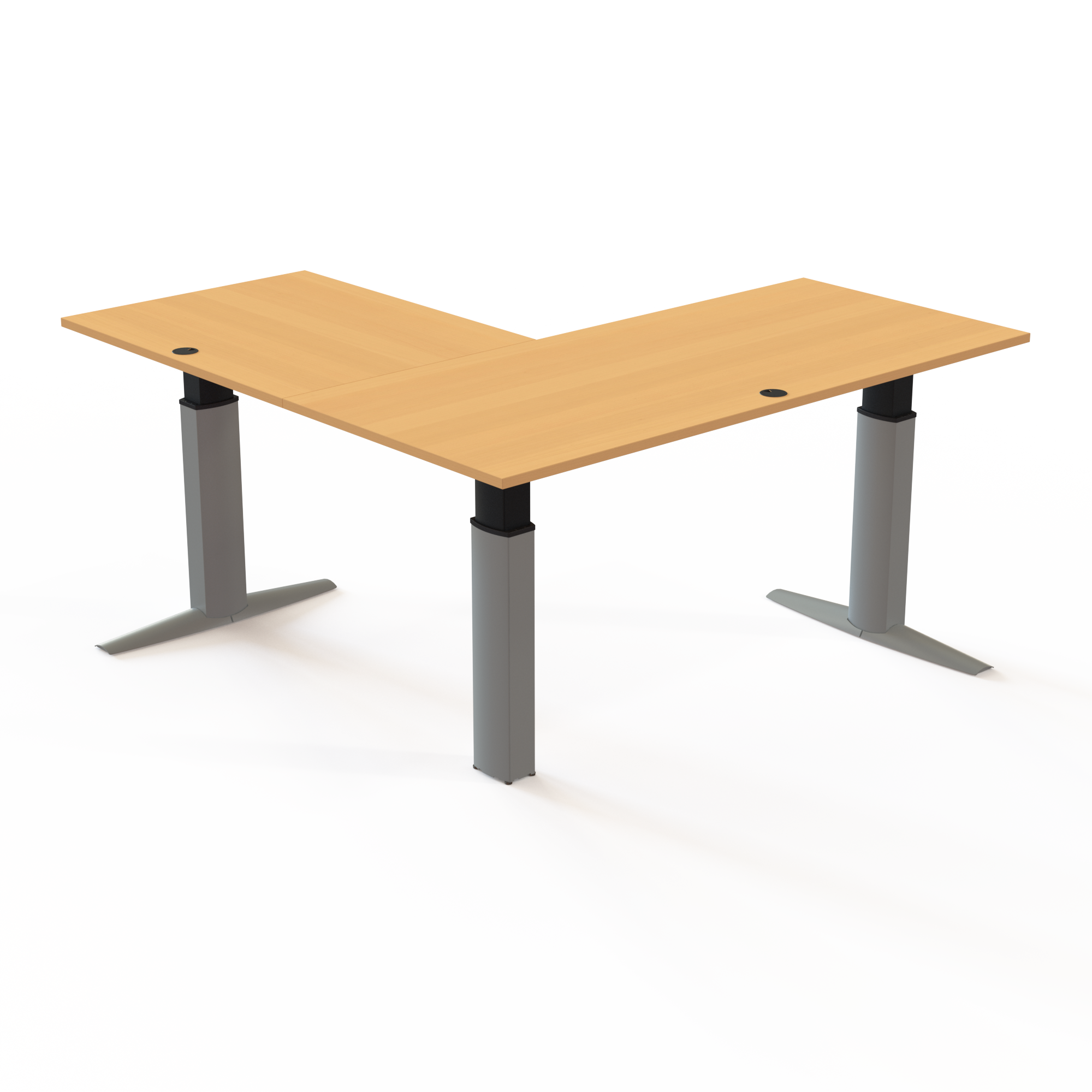 Schreibtisch steh/sitz | 180x180 cm | Buche mit silbernem Gestell