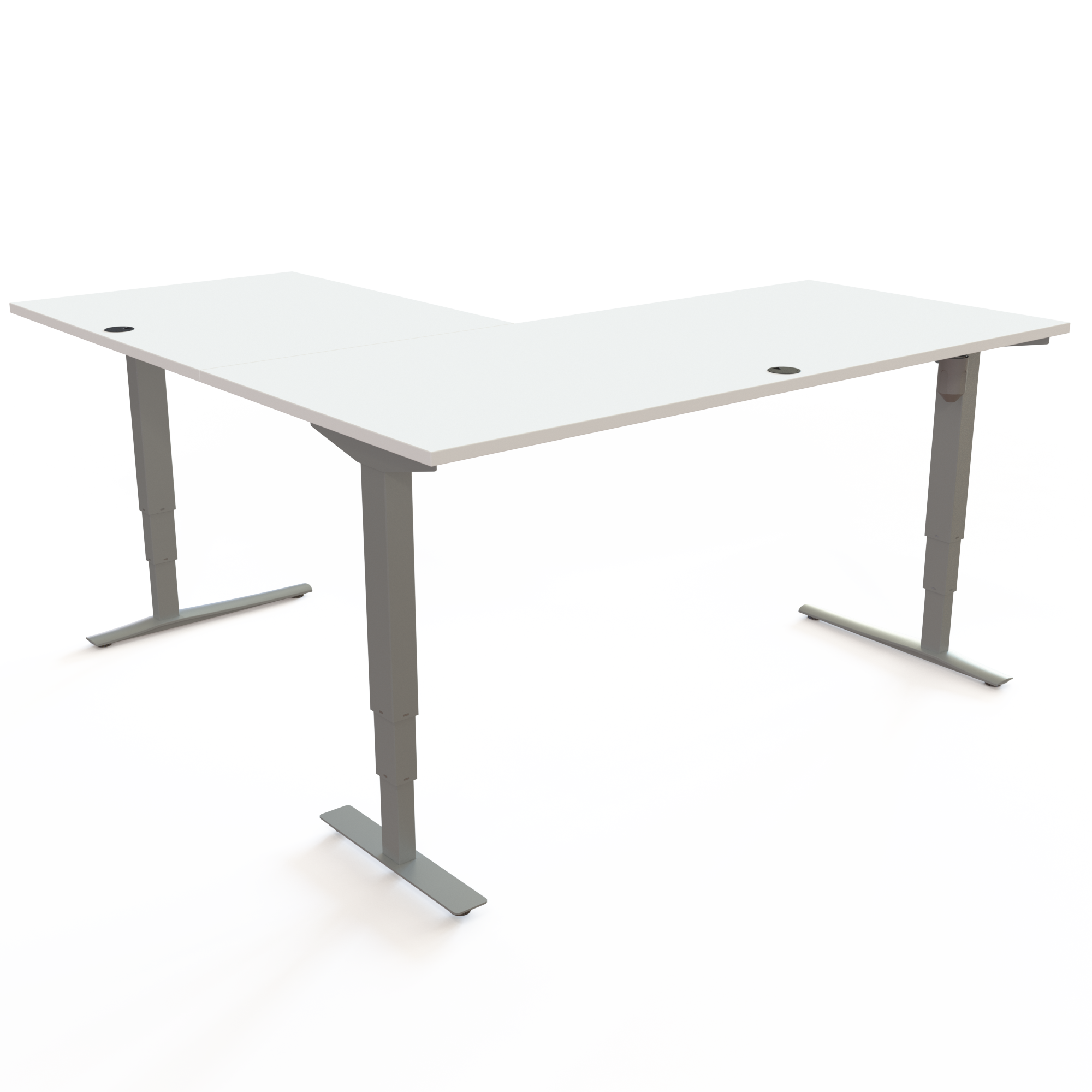 Schreibtisch steh/sitz | 180x180 cm | Weiß mit silbernem Gestell