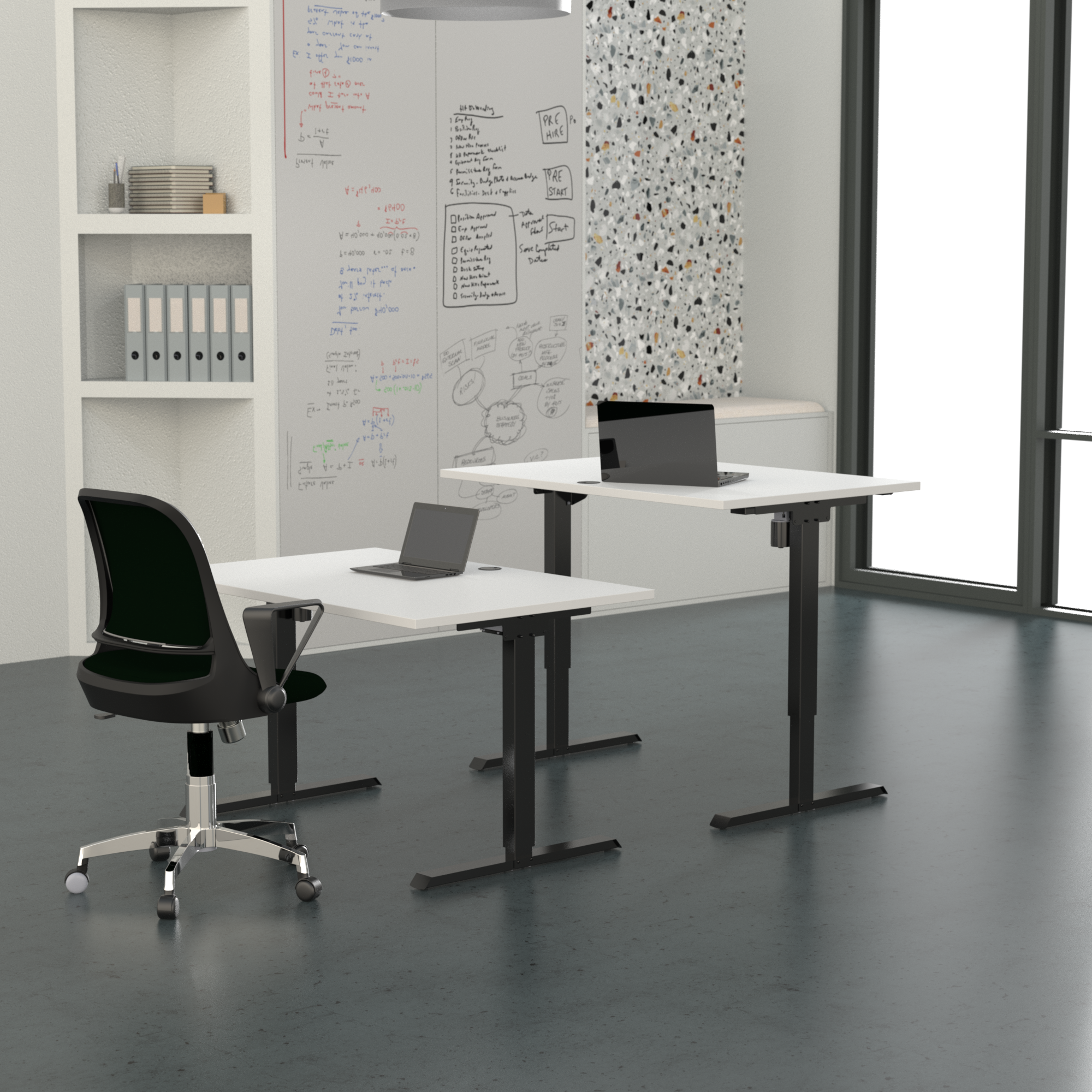 Schreibtisch steh/sitz | 120x80 cm | Weiß mit schwarzem Gestell