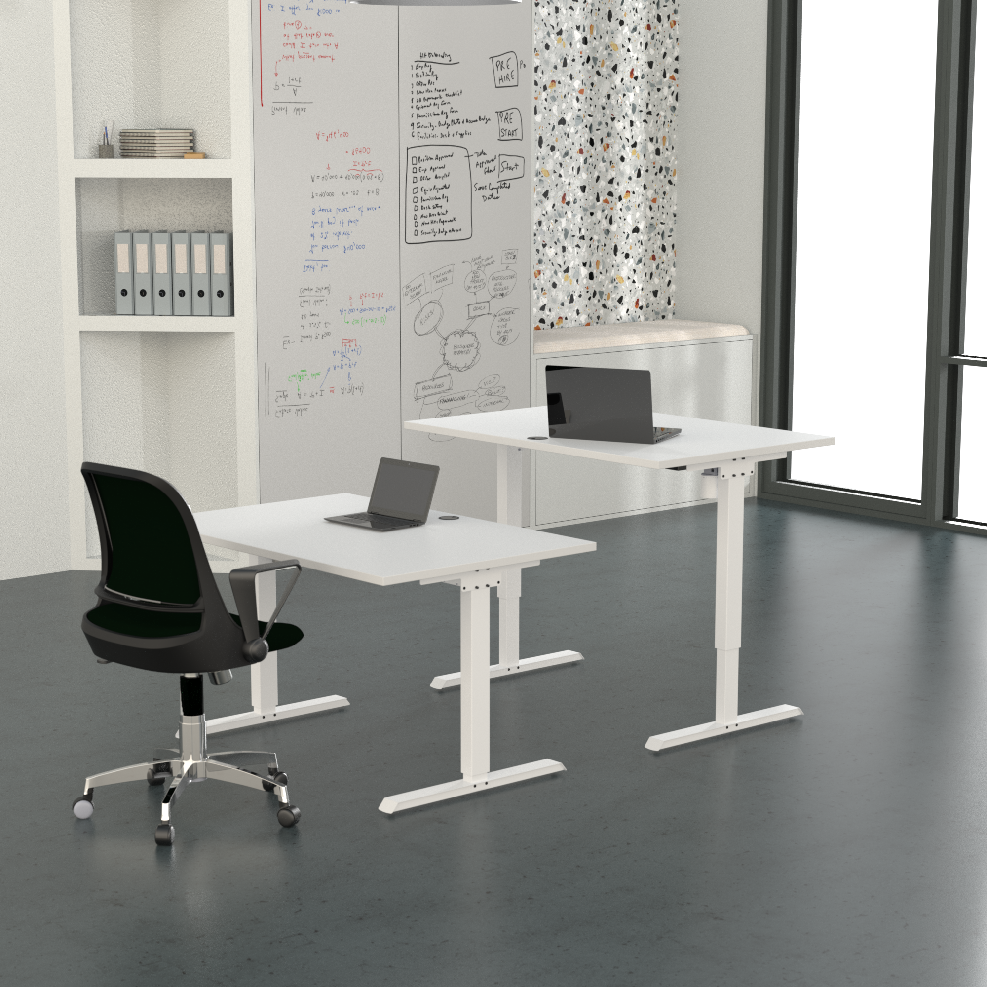 Schreibtisch steh/sitz | 80x80 cm | Weiß mit weißem Gestell